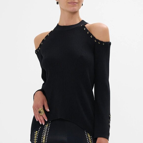 Cold Shoulder Flared Sleeve Knit Shirt